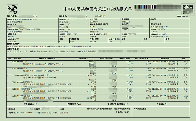 捐赠物资进口清关