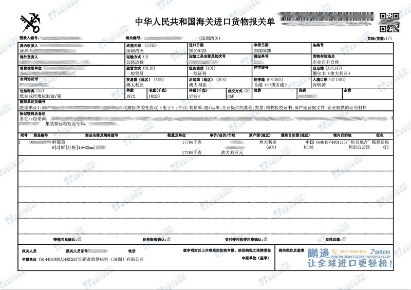 葡萄进口报关单